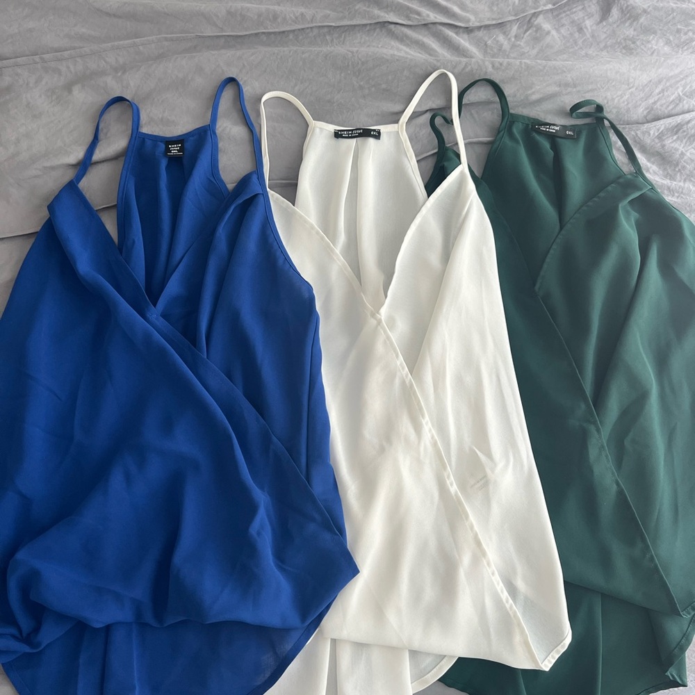 SHEIN Women's Camisoles - Blue, White, and Green